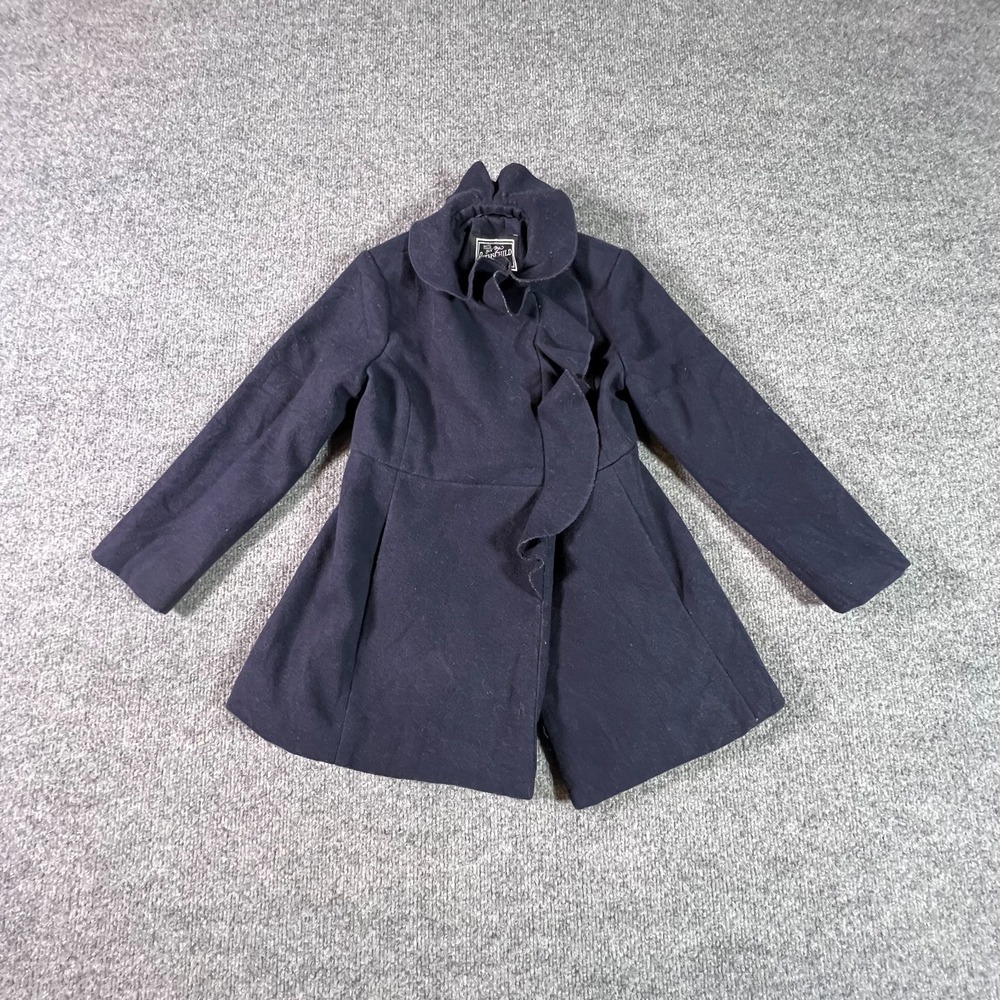 Rothschild Peacoat Jacket Girls 5/6 Navy Blue Ruffle Front Winter Dressy Preppy